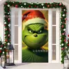 Cubierta de Puerta Decoración de Dibujos Animados del Grinch Cubierta de Puerta Navideña Monstruo Verde Grinch Tela Colgante Tapiz Fondo de Cubierta de Puerta