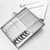 Juego de Cubiertos de Acero Inoxidable 304 Transfronterizo para Uso Doméstico, Juego de 12 Piezas de Cuchara y Palillos Estilo Coreano, Juego de 6 Cucharas y 6 Palillos Caja de Regalo Venta al por Mayor
