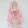 Peruca para mulheres, rosa claro, repartição livre, cabelo longo e cacheado, ondas grandes, natural, volumosa, moderna, europeia e americana, transfronteiriça, cobertura completa da cabeça