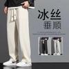 Calça Masculina de Seda Gelo Fina para o Verão, Perna Larga, Solta, Popular na Internet, Casual, Fashionável, Reta, 1/2 Peças