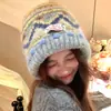 Gorro de Lana Tejido Estilo Fair Isle Retro para Mujer en Otoño e Invierno Pasamontañas Cálido Gorro Engrosado con Protección para Orejas