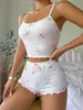 Conjunto de pijama novo de verão estilo europeu e americano com camisola e shorts de cintura elástica para mulheres, apresentando estampa canelada jacquard, loungewear feminino
