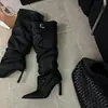 Botas Altas de Punta Fina Estilo Europeo y Americano First Encounter Season para Mujer, Otoño e Invierno, con Hebilla de Cinturón, Versátiles, de Tacón Alto, Hasta la Rodilla, Tipo Monta
