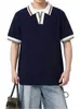Camisa Polo de Punto Ajustada con Bloques de Color Retro Americano para Hombre, Camiseta Casual de Verano Fina de Manga Corta para Hombre
