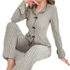 2025 Nuevo Conjunto Casual de Dos Piezas para Mujer Estilo Europeo y Americano Transfronterizo con Corbata de Lazo, Solapa, Manga Larga y Pantalones Largos para Estar en Casa