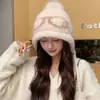 Gorro de invierno para mujer, cálido, de punto, forrado de forro polar, cubreorejas, a prueba de viento, de lana, estilo Fair Isle hace la cara más pequeña, gorro Lei Feng