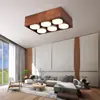 Lámpara de Techo Estilo Wabi-Sabi de Madera de Nogal Sin Lámpara Principal, Foco Downlight de Cuatro Cabezales Montado en Superficie para Techo de Sala de Estar y Tienda, Luz Neutra