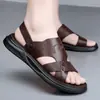 Sandálias de Couro Macio Antiderrapantes de Verão para Homem Chinelos de Pai Homem i Uso Externo Chinelos Masculinos de Uso Duplo