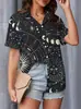 Cárdigan de manga corta para mujer de Aliexpress transfronterizo, solapa, camisa hawaiana, ligeramente elástico, estampado digital 3D, camisa casual