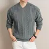 Suéter grosso jacquard de alta qualidade para homens com gola V, outono e inverno, aquecido, casual, de negócios, malha para homens, atacado