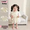 Vestido Princesa de Renda para Bebê Primavera e Outono, Vestido de Tule com Manga Bufante e Laço, Vestido de Aniversário para Recém-nascido e Bebê de Um Ano