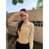 Suéter de Tricô Trançado Estilo College para Mulheres, Pulôver Elegante de Inverno com Gola Polo e Ombro Reto, Top Curto, Fábrica de Tricô