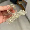 Pinza de Garra con Perlas de Cristal Original de Industria Pesada Tamaño Grande Clip de Tiburón de Resina Transparente Estilo Elegante Pinza para Moño Accesorios para el Cabello para Mujeres