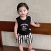 Roupas de Verão para Bebê Young Wo Verão Novo Leve Recém-nascido Estilo Coreano Conjunto Macacão Shorts Listrados Conjunto de Duas Peças