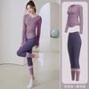 Conjunto de Roupa de Yoga Feminina com Decote em V e Mangas Longas, com Controle de Barriga e Design Levanta-Bumbum, Calça Longa Patchwork, Conjunto de Calças para Corrida e Fitness com Bojos Removíveis