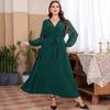 Em Estoque Amazon Transfronteiriço Plus Size Cor Sólida Novo Estilo Europeu e Americano Vestido com Cintura Elástica Vestido Feminino Patchwork