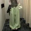 ¡Muy recomendable! Pantalones de lino verde de pierna ancha para mujer, nuevo estilo principios de otoño 2026, con una caída minimalista, pantalones de pierna recta de moda