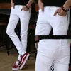 Jeans blancos puros estilo celebridad para hombre, elásticos, versión coreana, corte slim, corte recto, business casual, pantalones de alta gama para hombres de mediana edad