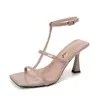 Nuevas sandalias de verano estilo francés con punta abierta para mujer, color nude, sandalias de tacón alto elegantes y sexys, sandalias romanas de una tira para mujer