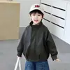 Abrigo de Otoño para Niños, Chaqueta de Cuero Elegante Streetwear para Niños, Nueva Tendencia 2026 Chaqueta Estilo Coreano de Cuello Alto para Niños en Primavera y Otoño