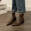 Moda Francesa Botines de Tobillo de Tacón Grueso Zapatos de Mujer 2023 Nuevos Botines Individuales de Primavera y Otoño Punta Plateada Elegantes Botines Finos