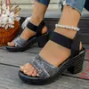 Sandalias de cuña talla grande, nuevo estilo verano 2026, sandalias de plataforma con cuña elásticas sin cordones para mujer al por mayor.