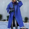 Casaco Longo de Lã Europeu e Americano de Outono e Inverno Cor Elegante Roupa de Trabalho Sem Cinto Lapela Larga Lã Solto Casaco Verde para Mulheres