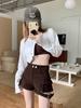 Shorts de mezclilla de trabajo de cintura alta y corte slim con doble botón de estilo retro americano para mujer, pantalones de pierna ancha, pantalones casuales, pantalones cortos, estilo nuevo de verano para mujer