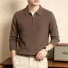 Suéter de Tricô Masculino Transfronteiriço de Luxo Leve Estilo Old Money com Meio Zíper Gola Polo Malha Waffle Cardigan Camisa Base com Gola de Lapela para Outono Inverno