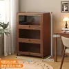 Estantería de almacenamiento, librero de pie, gabinete de almacenamiento integrado de pared, gabinete doméstico de madera maciza con puertas, vitrina a prueba de polvo