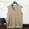 Chaleco sin mangas de cachemira de doble hebra engrosada de siete agujas para hombre, chaleco de punto superpuesto con cuello en V, estilo simple para el día a día