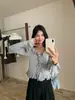 Top de punto blanco con cuello en V y volantes para mujer, otoño e invierno, suave y seductor, adelgazante, talla única, disponible en negro, albaricoque, rosa y morado