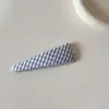 Presilha de Cabelo Xadrez Azul Retrô Estilo Coreano, Presilha Doce e Única para Franja Lateral, Presilha Bb para Mulheres Primavera e Verão