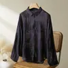 Camisa Bordada de Tela de Ramio Cocoon de Algodón Manga Larga para Mujer Diseño Literario que Reduce la Edad de Otoño Temprano Top Cardigan de Manga Larga