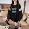 Nueva Sudadera de Otoño e Invierno Estilo Coreano Divertida Simple Estampado de Letras Oversize Forrada de Polar Gruesa Aspecto Delgado Cuello Redondo para Mujer