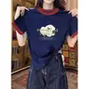 Camiseta de Manga Corta de Algodón Puro con Bloques de Color para Mujer, Nuevo Diseño Verano 2026, Top Básico Elegante Versátil Juvenil