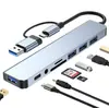 Estación de Acoplamiento Hub Ocho en Uno de Doble Cabezal Convertidor para Escritorio Laptop Tablet Teléfono Hub USB Multipuerto