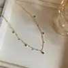 Colar Vintage Exquisito Gotas d'Água Esmeralda Pingente Feminino Corrente Simples Elegante Clavícula Fada Mori Celebridade da Internet Francesa