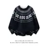 Suéter de Punto Jacquard Fair Isle Redondo Estilo Nórdico para Hombre, Estilo Perezoso de Otoño e Invierno, Tejido Suelto Suave y Cálido para Parejas