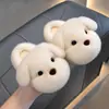 Pantuflas de algodón de invierno para niños y niñas, cálidas y afelpadas, con diseño de cachorro lindo, adecuadas para uso en casa, a juego padre-hijo, para niños de mediana edad, con talón cubierto