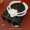 Collar de Flor Tejida con Perlas de Doble Capa, Cadena para Clavícula Estilo Palacio Retro Francés, Diseño Único, Accesorio Versátil