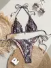 2027 Novo Biquíni Separado Floral Estampado Retro Europeu e Americano para Mulheres com Amarração no Pescoço Triângulo Moda Praia para Férias na Praia