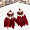 Pendientes de Plumas Bohemios Retro Pendientes de Borla Largos de Verano Moda Retro Estilo Étnico Accesorios para Orejas Pendientes