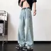 Jeans Vintage Lavados de Corte Curvo para Hombre, Pantalones Rectos Tendencia Otoñal Estilo Americano, Pantalones Sueltos de Pierna Ancha para Adolescentes