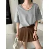 Camiseta de Manga Corta Sinan Casual Comodidad Zona Relajada Dobladillo Enrollado Diseño Cuello en V Versátil Holgada Adelgazante Sn8743