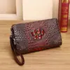 Nova Bolsa de Mão Masculina em Couro Genuíno com Textura de Osso de Crocodilo, Multi-Compartimentos, Bolsa de Mão Masculina da Moda Pintada à Mão com Fechadura de Senha