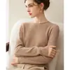 Suéter de Gola Redonda 100% Caxemira Tricot para Mulheres Peça Única Solta Emagrecedora Bainha Rebatida Suéter de Caxemira Suéter Base