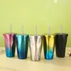 Copo de Gelo Térmico de Aço Inoxidável de Camada Dupla Criativo 304 Copo Térmico Copo com Canudo Colorido Degradê em Forma de Diamante Copo de Gelo Copo de Carro Presente