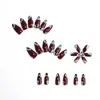 Uñas Portátiles Color Bloqueo Manicura Almendra Tendencia Fresco Acabado Negro Marrón Lago Azul Mariposa Manchas Degradado Uñas Postizas de Fábrica