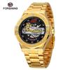 Reloj mecánico automático casual para hombre FORSINING fusini con correa de acero, fondo transparente hueco, reloj de motocicleta 897